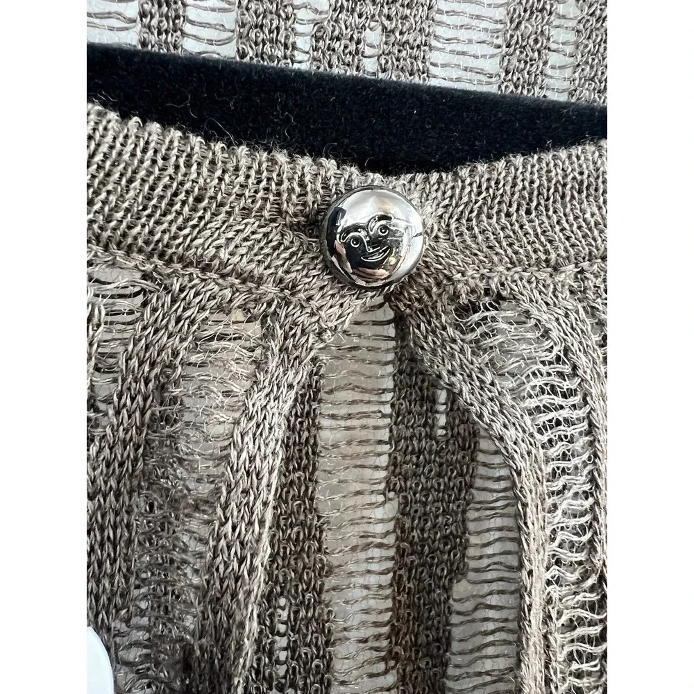 NWT Akris Cardigan Womens 14 Brown Linen Open Long Sleeve Mesh Duster Luxury